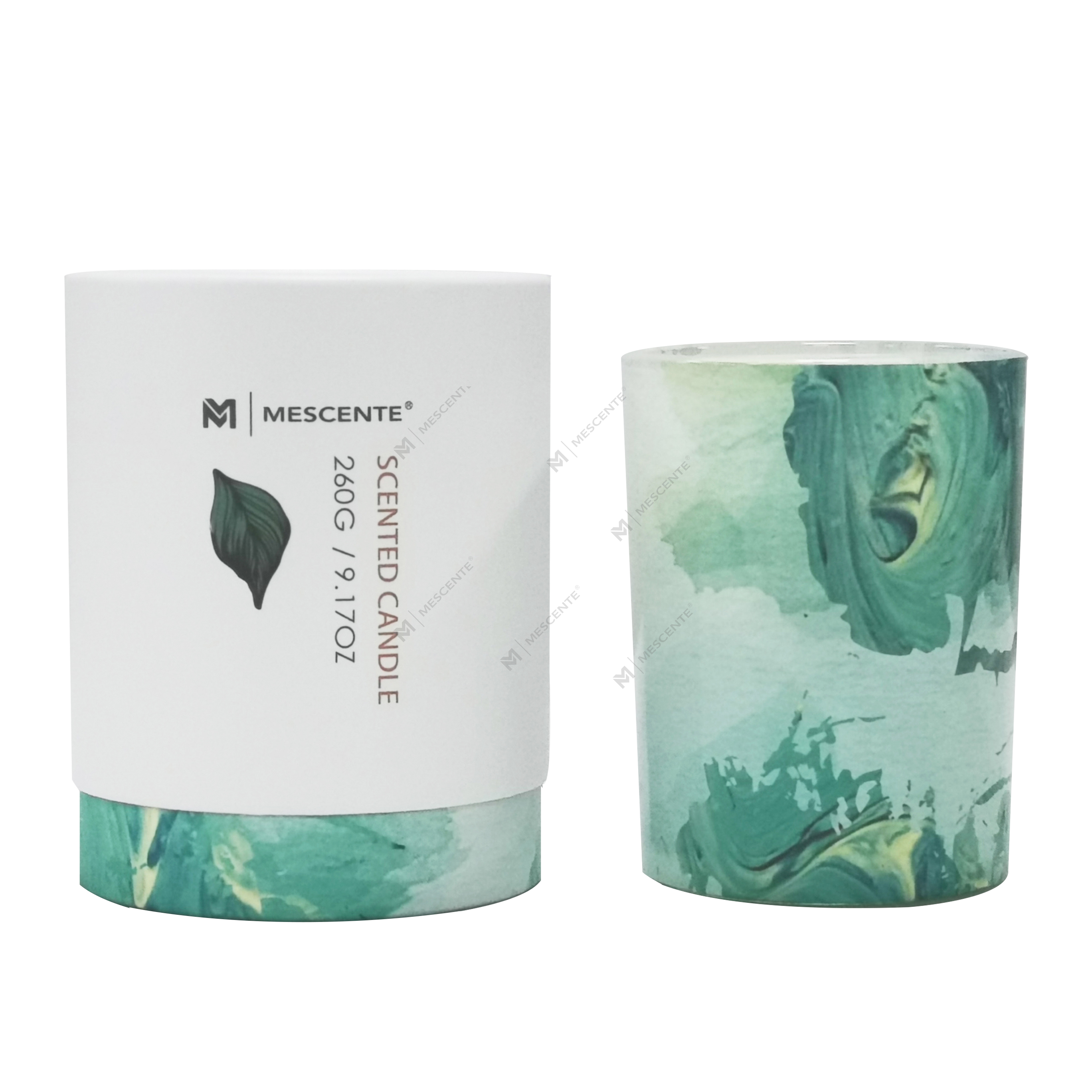 M&Scent bán buôn nhãn hiệu riêng lọ thủy tinh màu xanh lá cây nến cọ,nến tinh thần