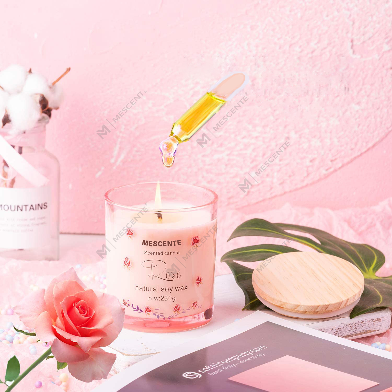 M&Scent Handmade Luxury Glass Chủ Gốm Sứ Tâm Linh Trụ Cột Nến Thơm Vani Với Pha Lê