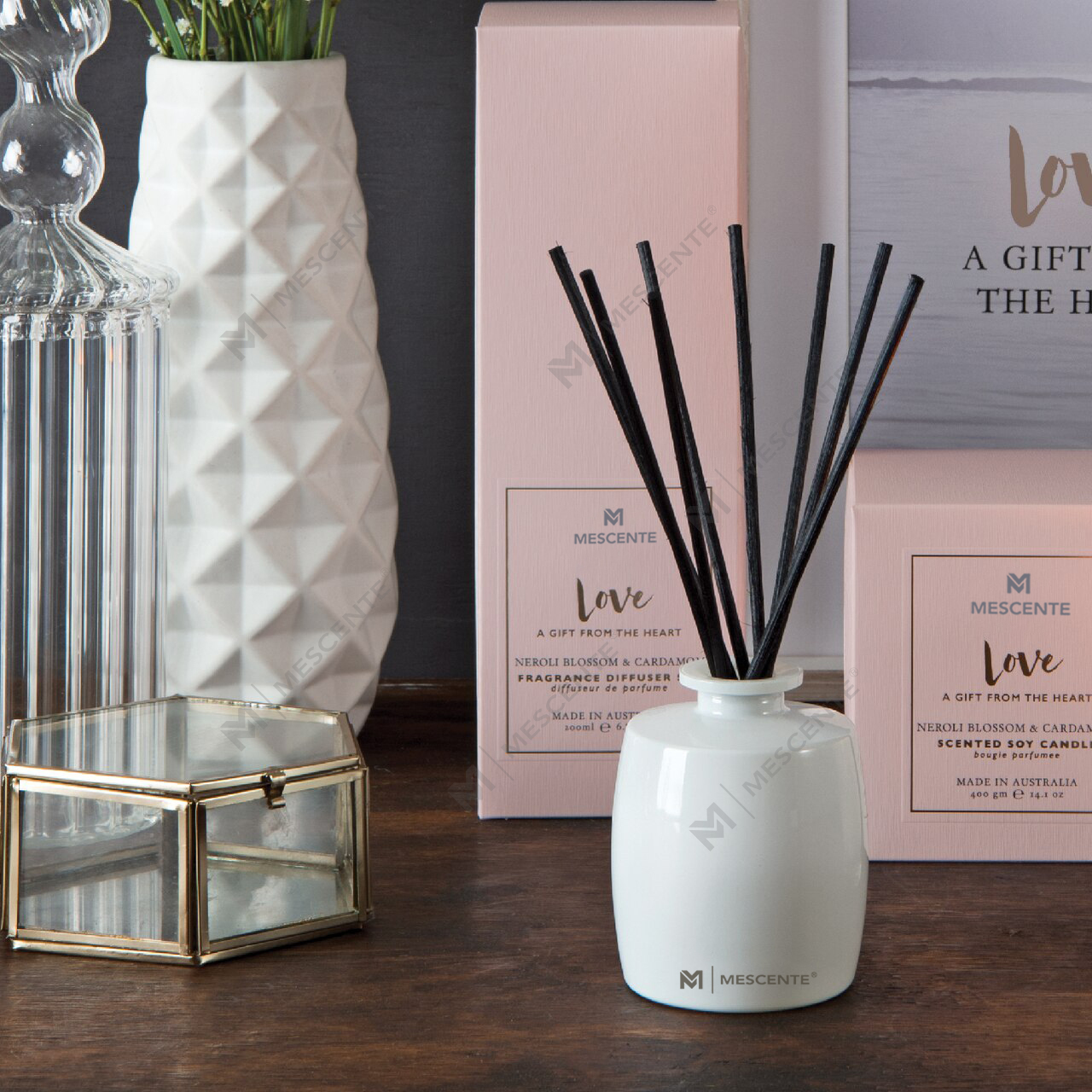 M&Scent Chai Thủy Tinh Lớn Tinh Chất Gia Đình Bộ Quà Tặng Máy Khuếch Tán Tinh Dầu Aroma Reed Kèm Que Mây