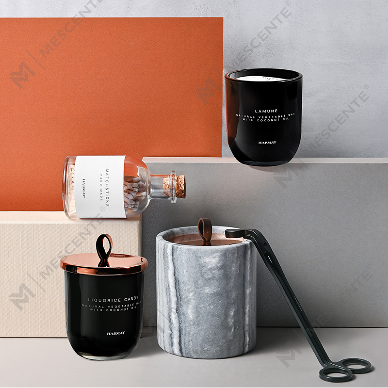 M&Scent Bán buôn Trang trí tùy chỉnh sang trọng Nhãn hiệu riêng Thủy tinh đen Nến sáp đậu nành thơm