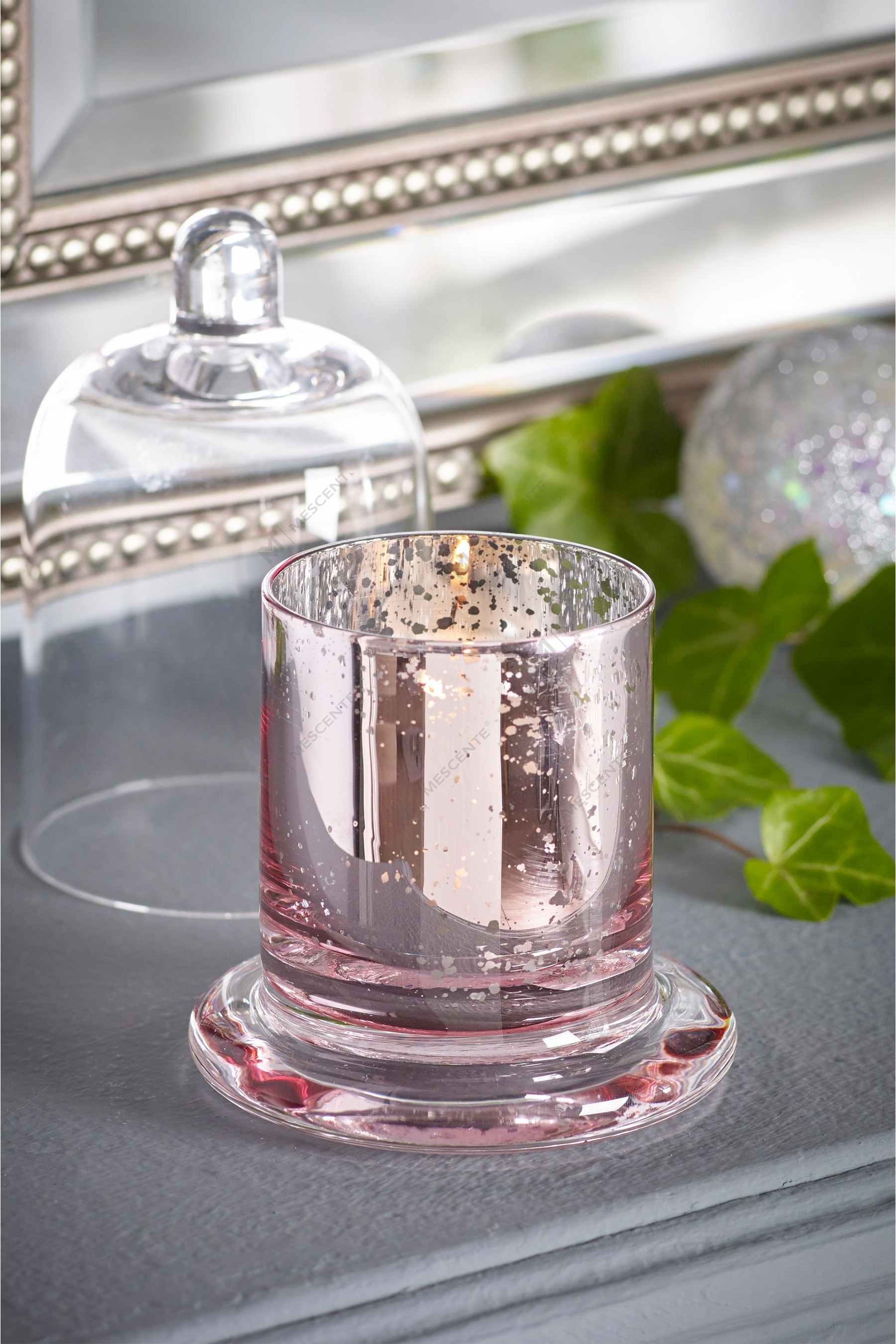 Mescente Luxury Silver Domed cover Đế nến thơm Lọ thủy tinh vòm