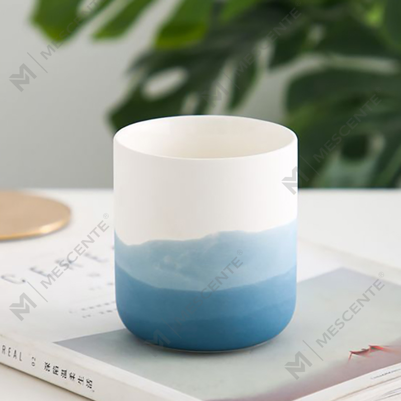 M&Scent Bình nến trang trí màu xanh và trắng bằng gốm hình côn, đèn lồng và lọ nến